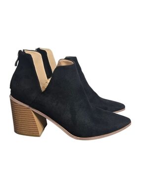 Women's Black Suede Block Heel Ankle Boots